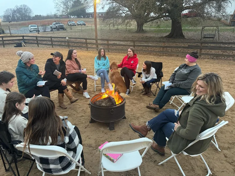 Students gathered at Horses and Hope for the FCA Equestrian Huddle in Talmo, Georgia